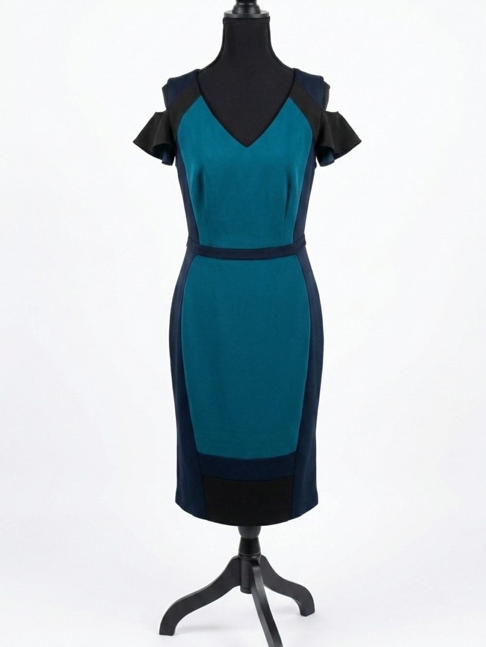 New York & Company Teal, Navy & Black Cold-Shoulder Sheath Dress
